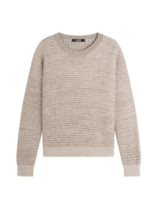 Tweed Pattern Crew Neck Sweater — Soft White