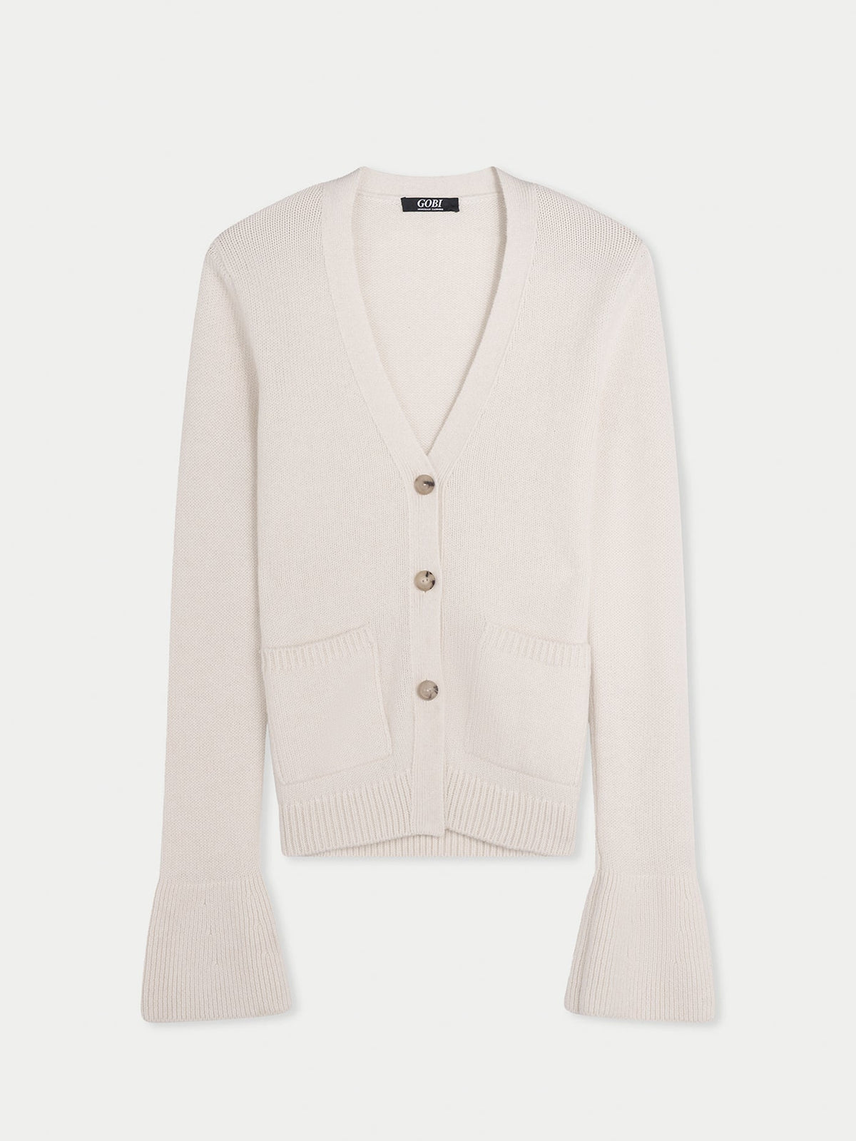 Buttoned Cashmere V-neck Cardigan — Soft White