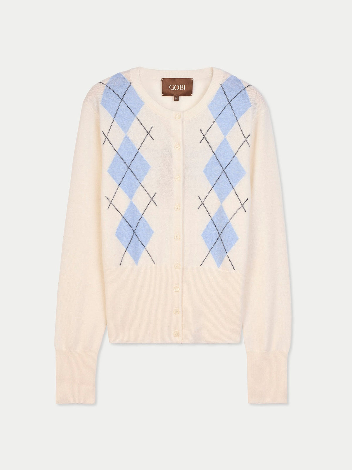 Cashmere Argyle Cardigan — Soft White
