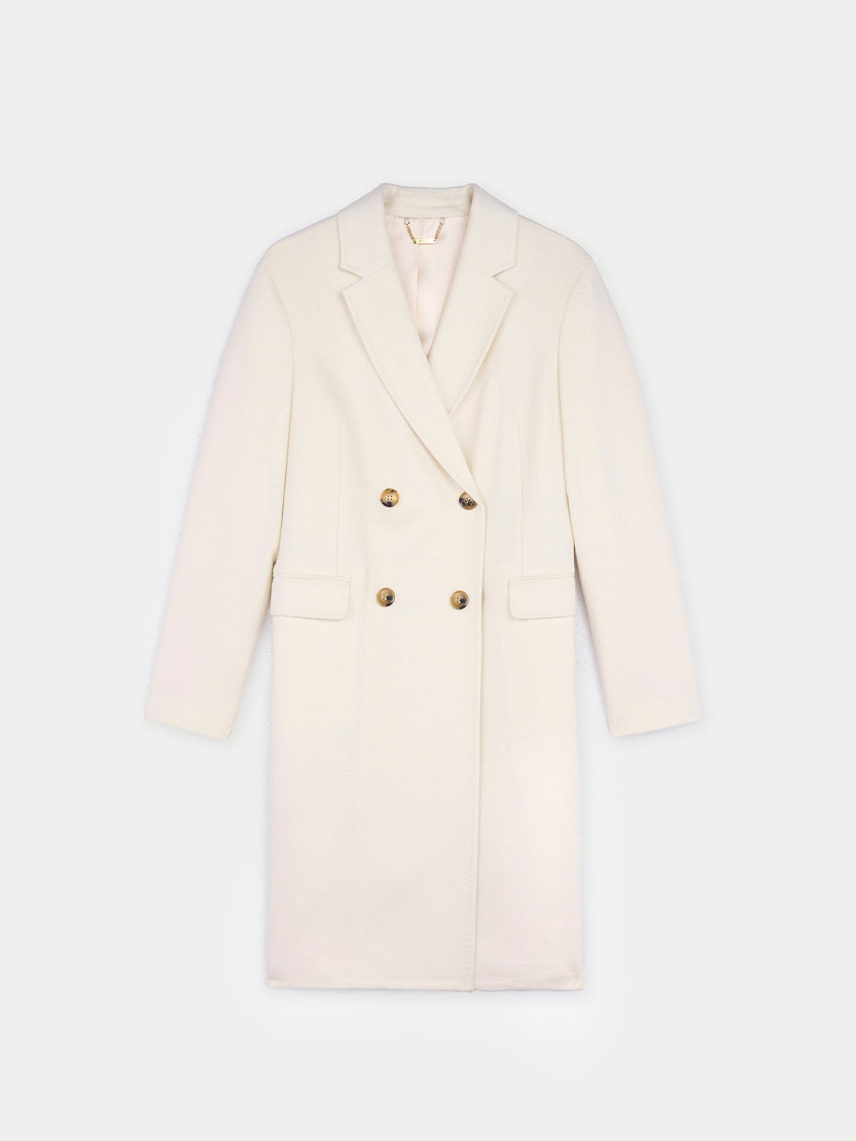 Notch Lapel Midi-length Cashmere Coat — Soft White
