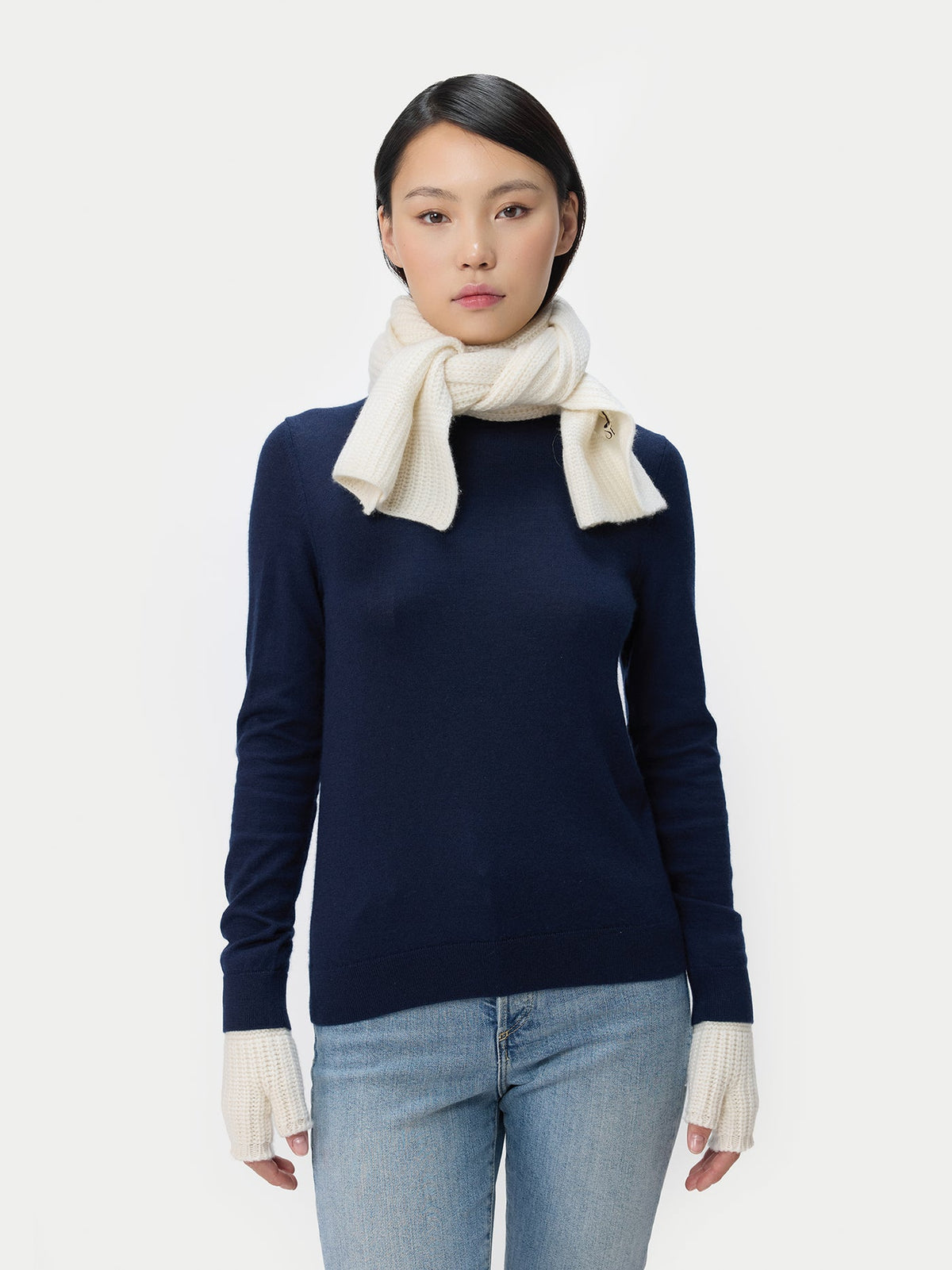 Wide Rib Knit Scarf — Soft White