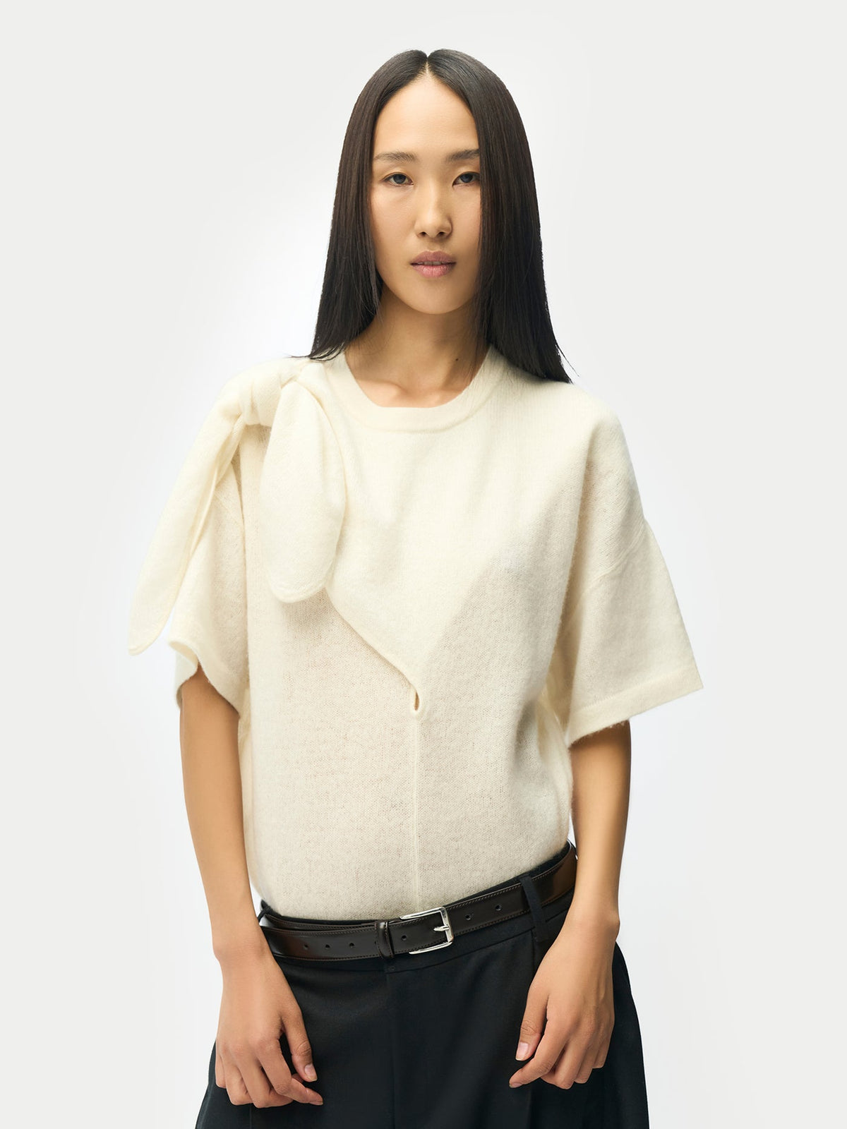 Bow-tie Cashmere T-shirt — Soft White