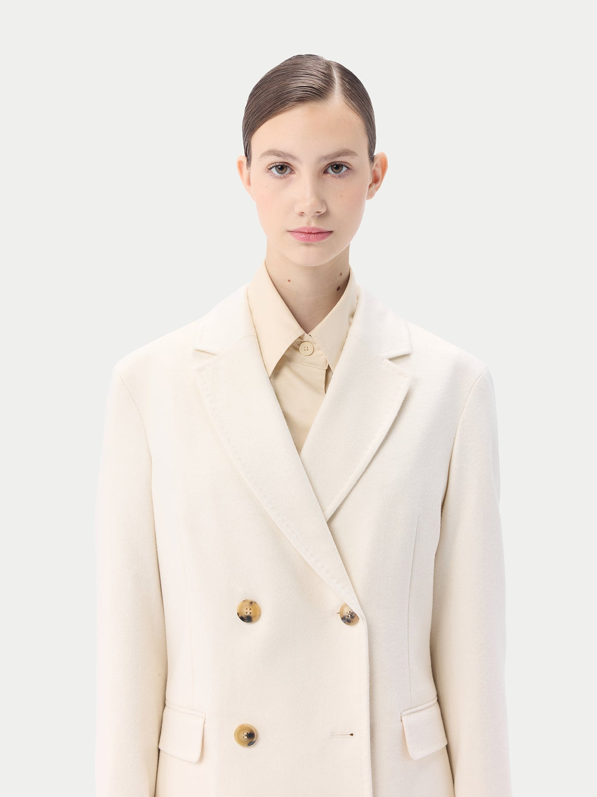 Notch Lapel Midi-length Cashmere Coat — Soft White