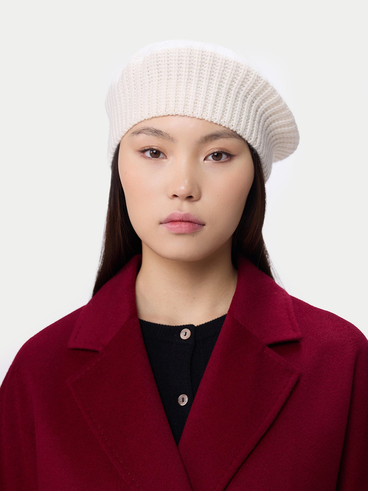 Textured Knit Beret — Soft White