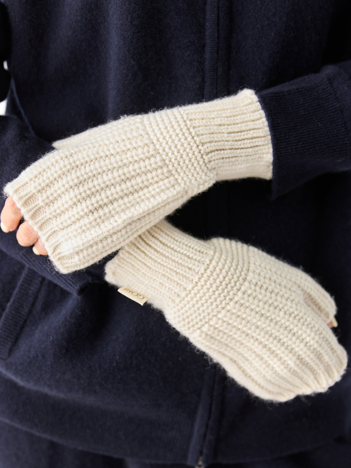 Rib-knit Cashmere Gloves — Soft White