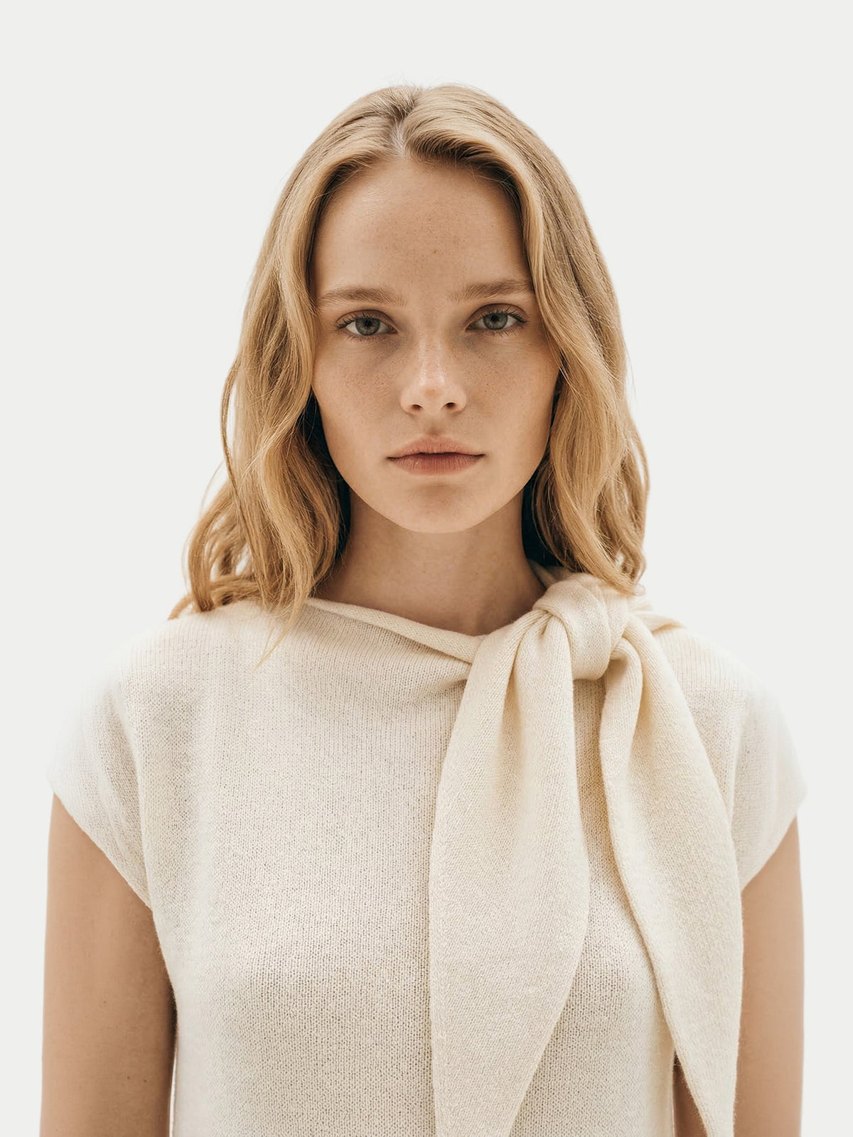 Cashmere Tie-neck Dress — Soft White