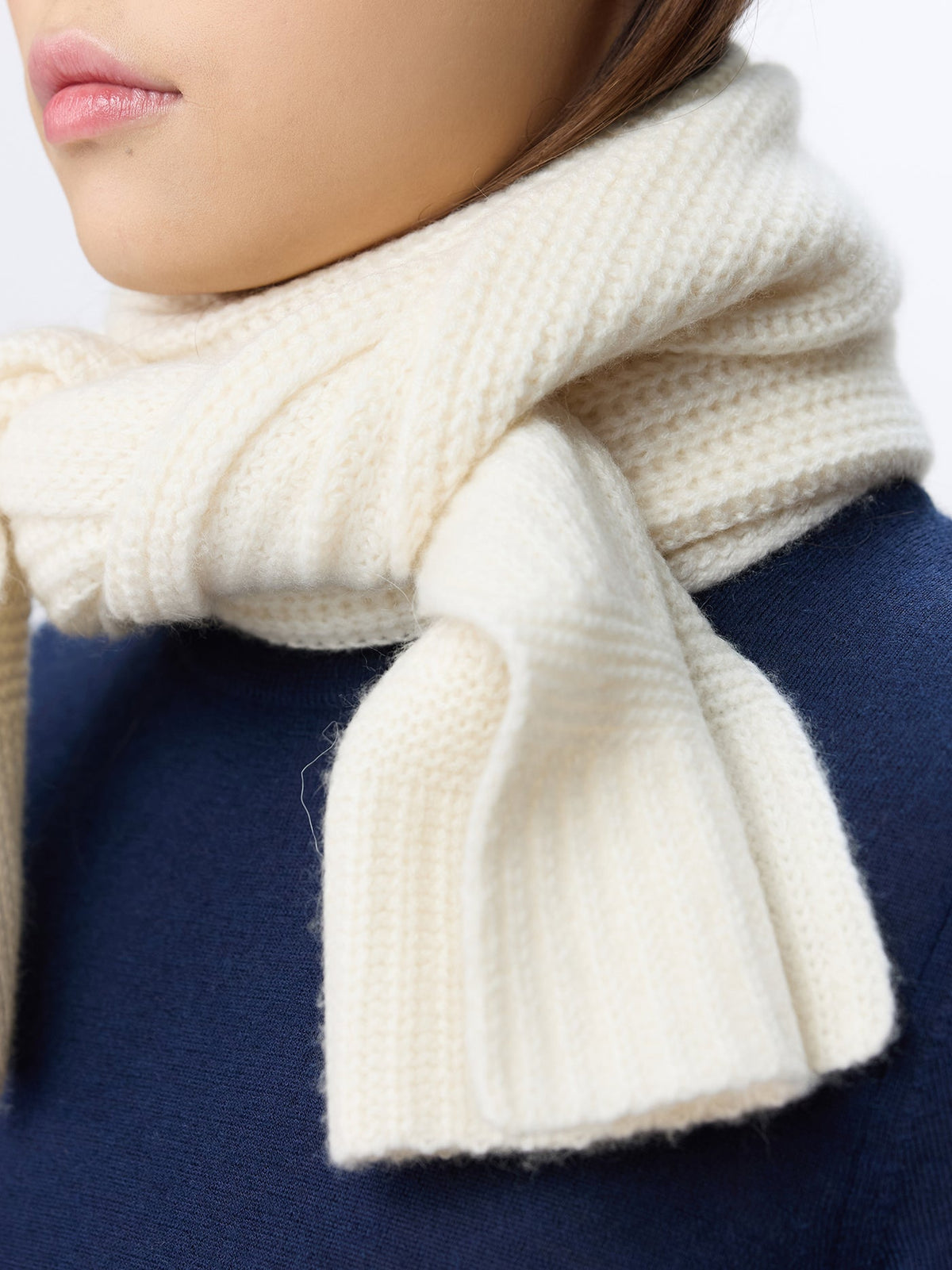 Wide Rib Knit Scarf — Soft White