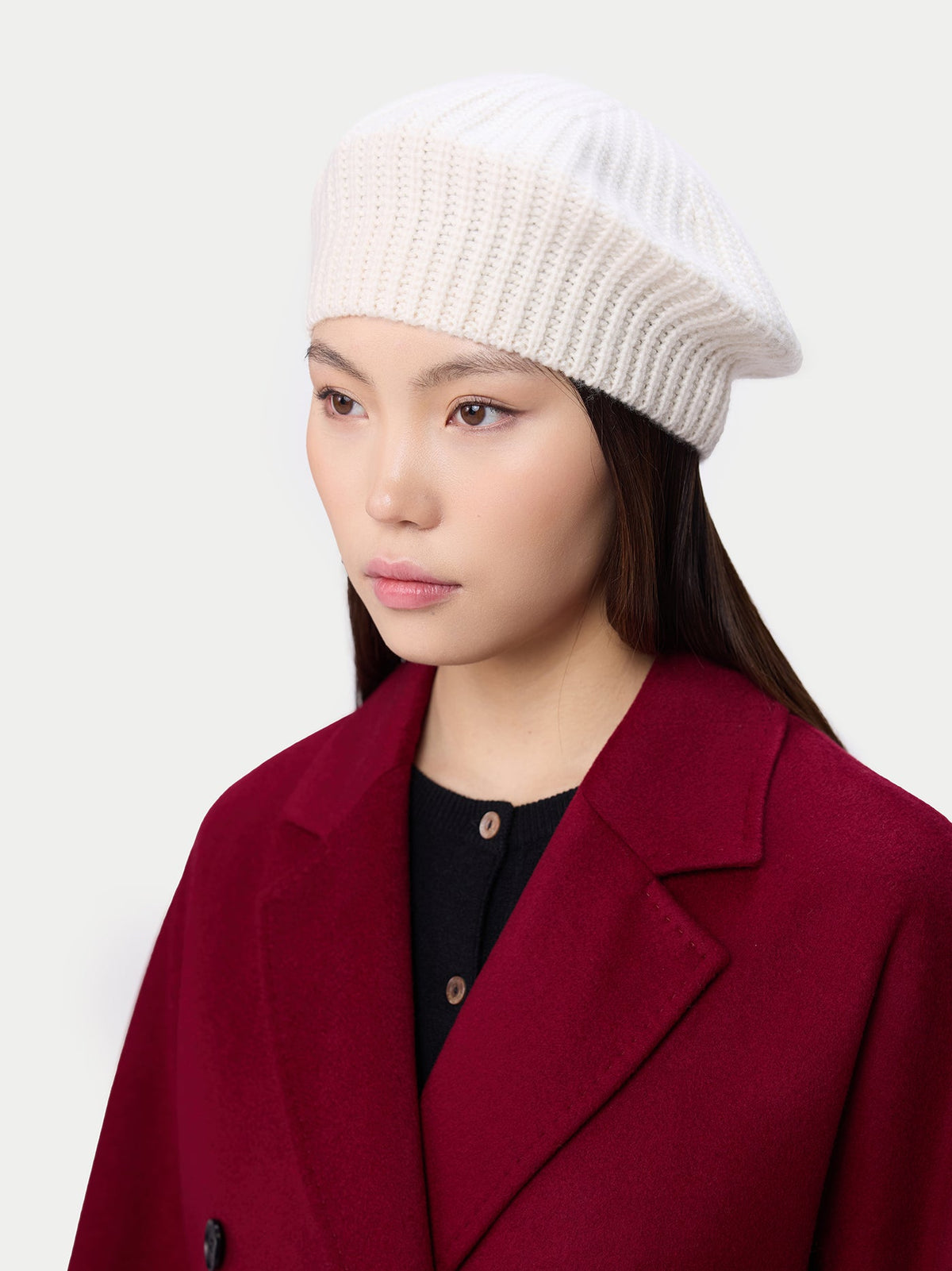 Textured Knit Beret — Soft White