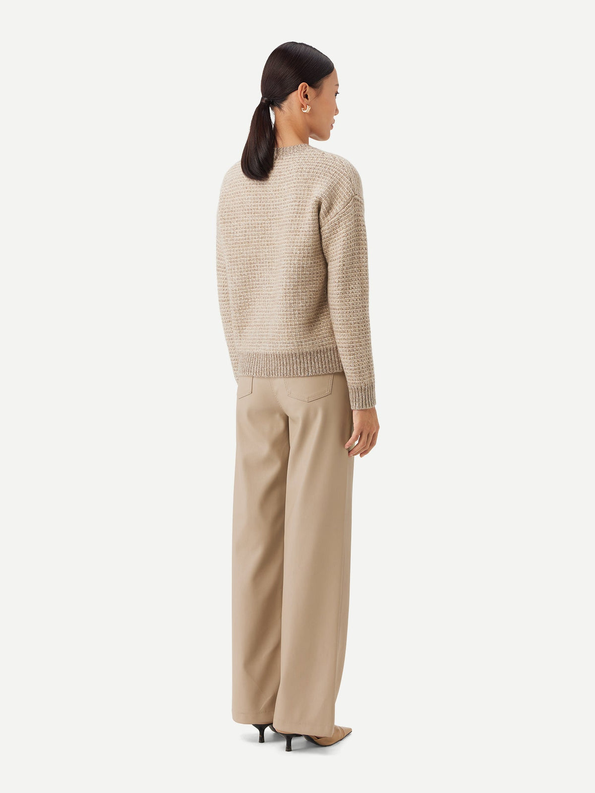 Tweed Pattern Crew Neck Sweater — Soft White
