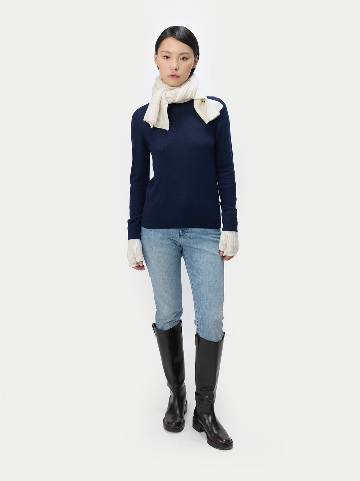 Wide Rib Knit Scarf — Soft White