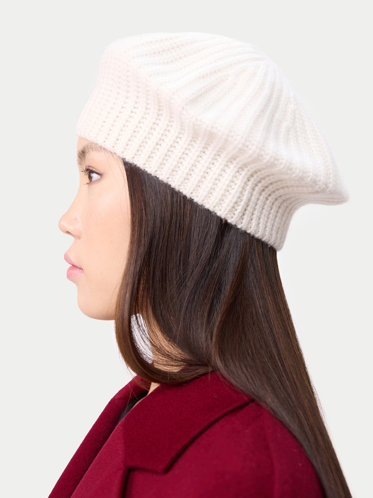Textured Knit Beret — Soft White