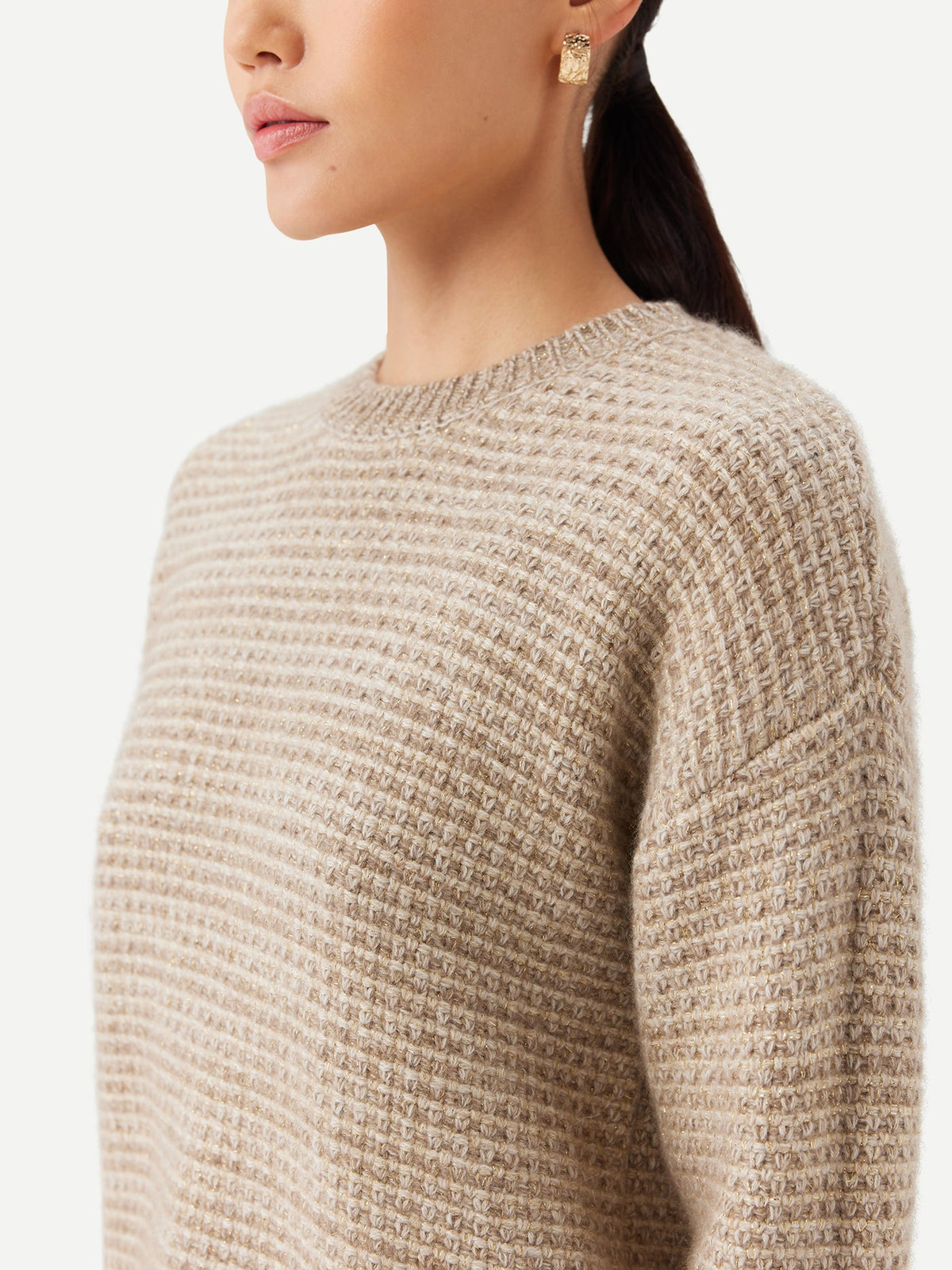 Tweed Pattern Crew Neck Sweater — Soft White