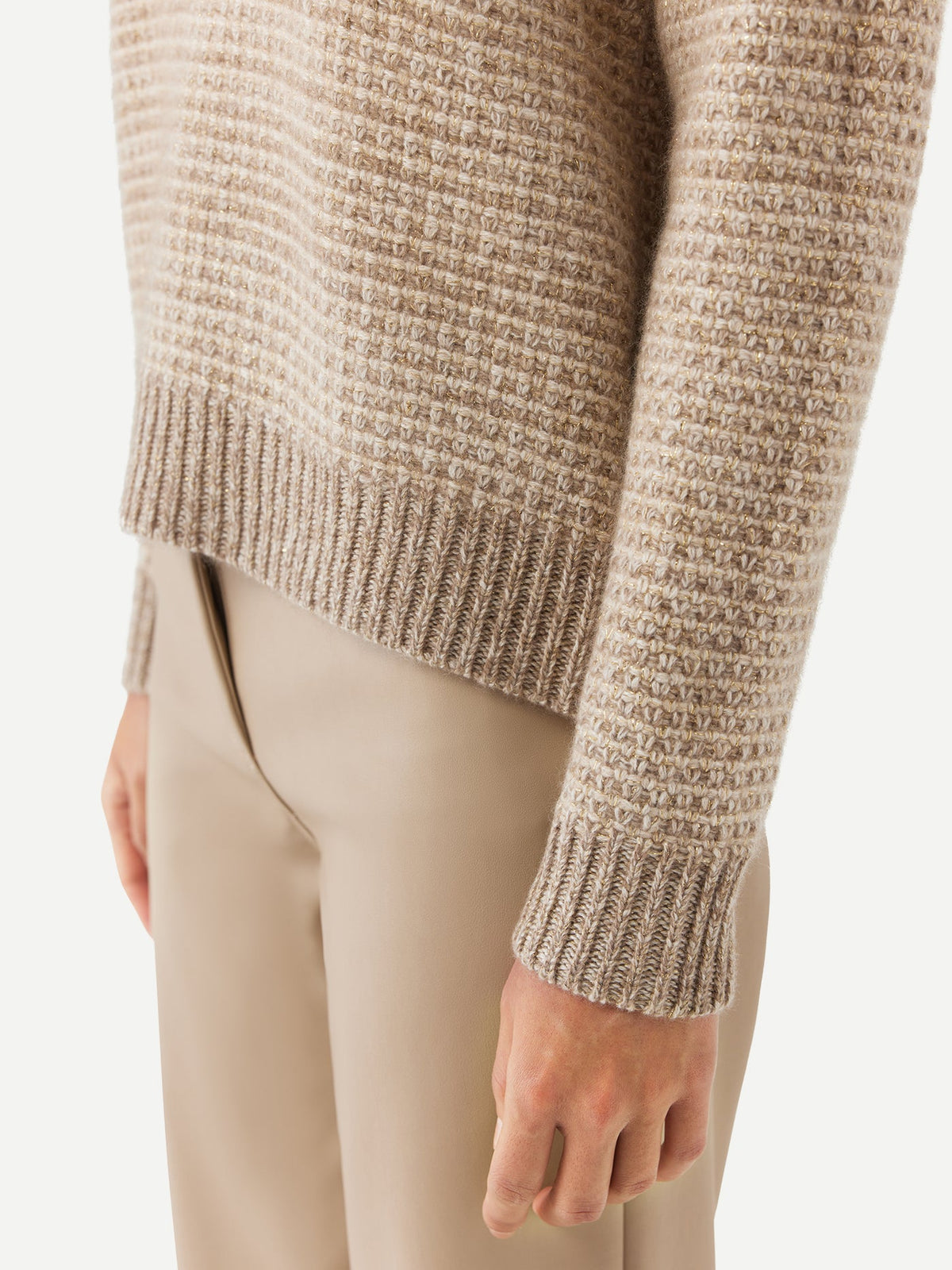 Tweed Pattern Crew Neck Sweater — Soft White