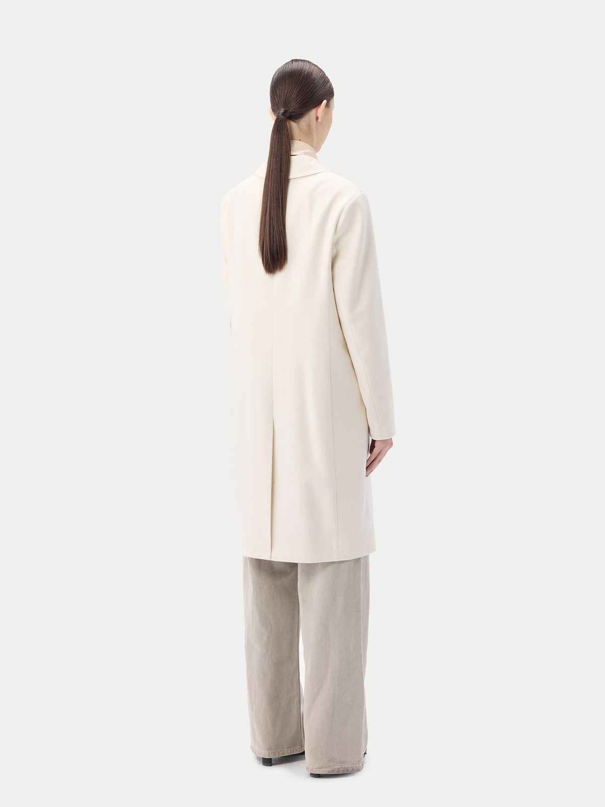Notch Lapel Midi-length Cashmere Coat — Soft White