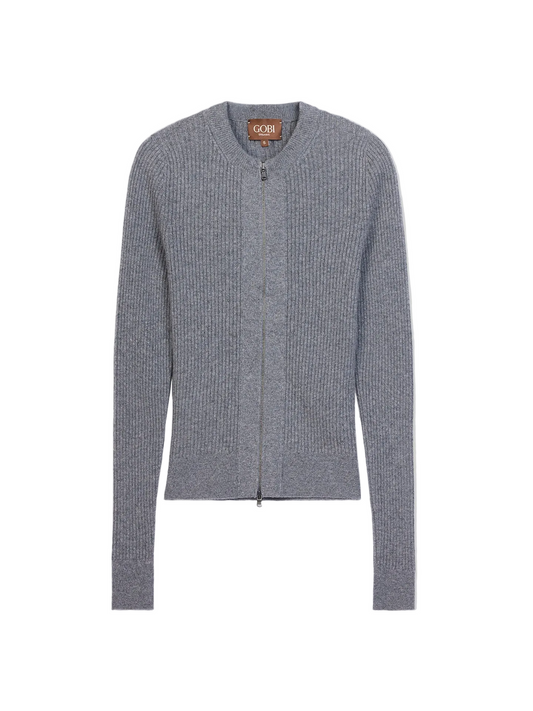 Cashmere Two-way Zip Cardigan — Steel Gray