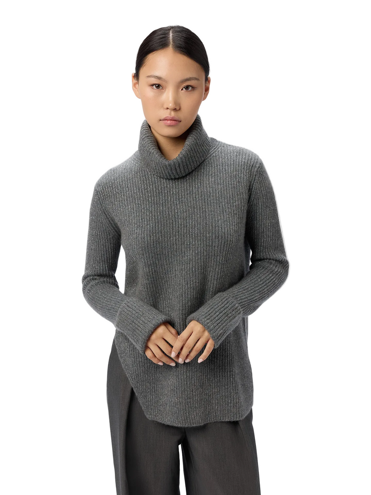 Cashmere Sweater With Detachable Collar — Steel Gray