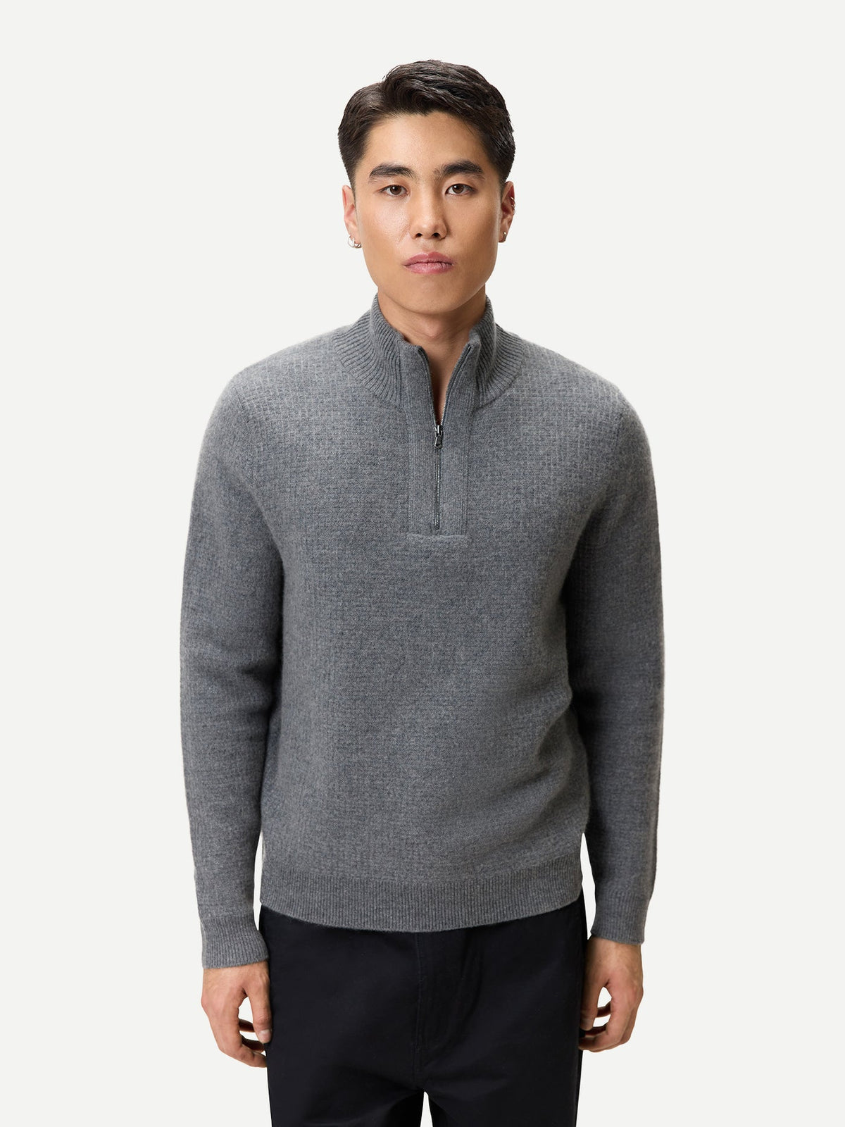 Men's Cashmere Waffle Knit Half-zip Sweater — Steel Gray