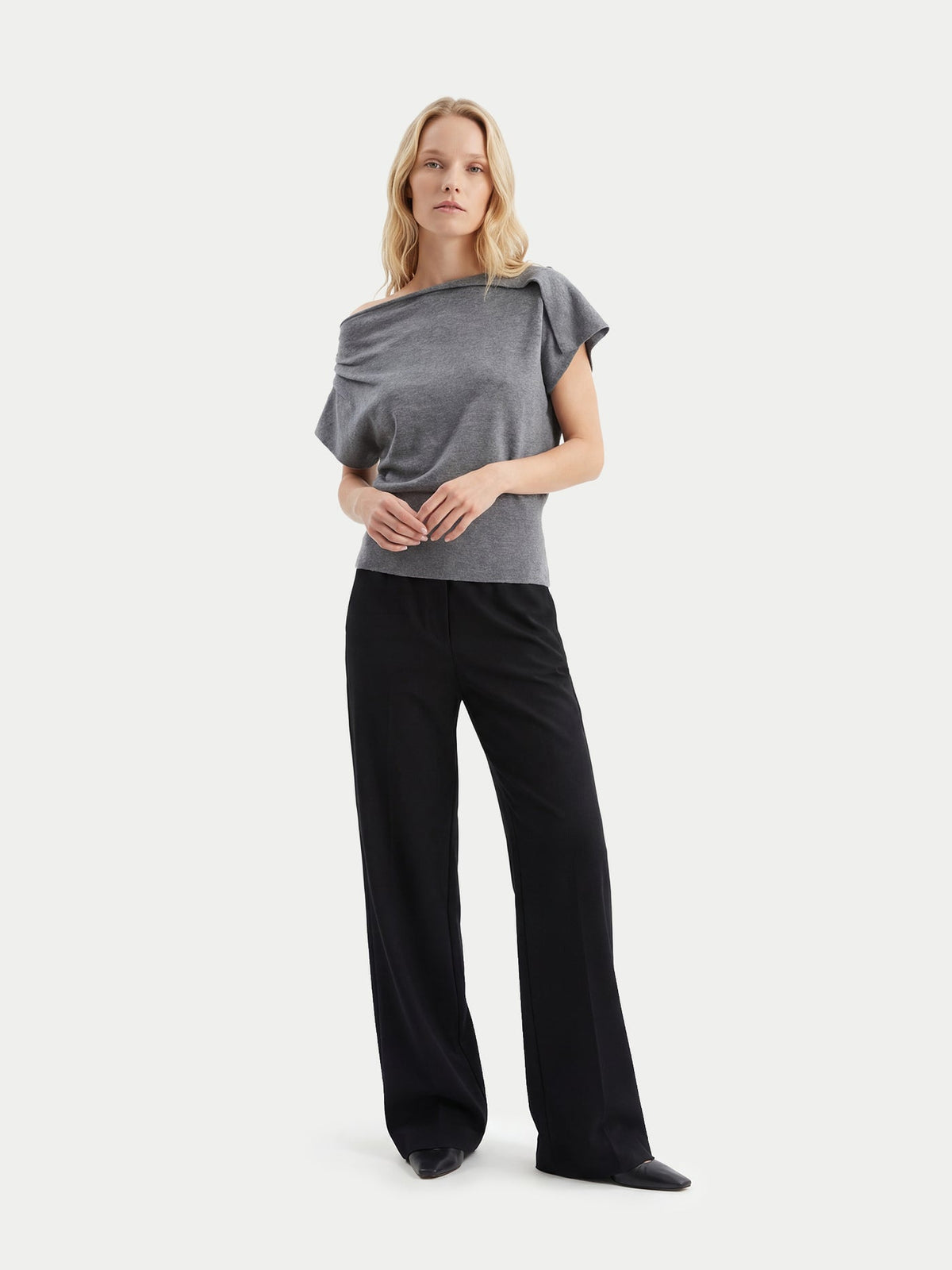 Cashmere Asymmetrical Top — Steel Gray