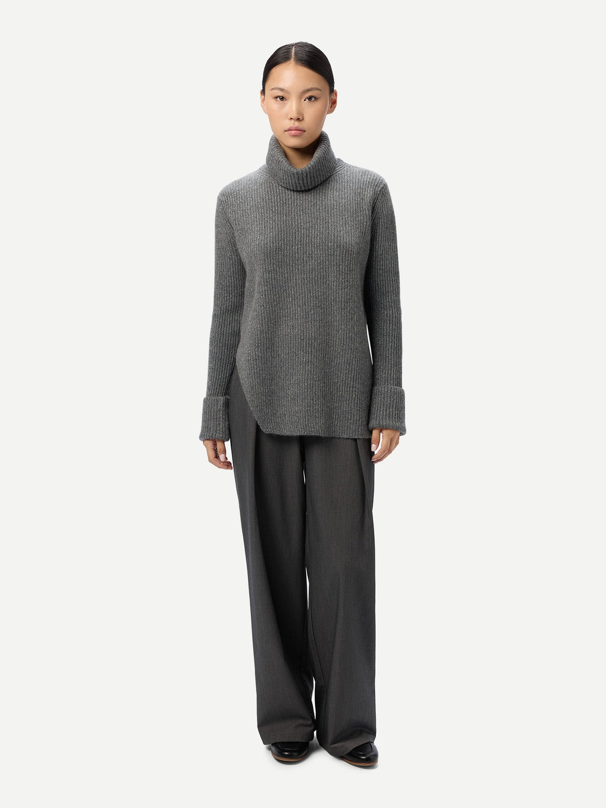 Cashmere Sweater With Detachable Collar — Steel Gray