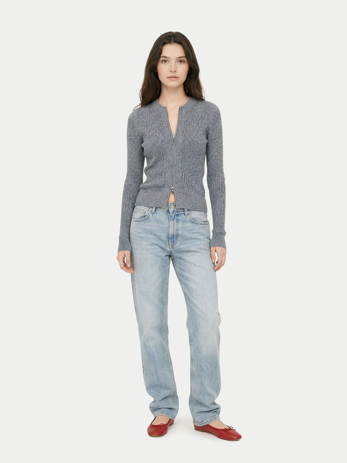 Cashmere Two-way Zip Cardigan — Steel Gray