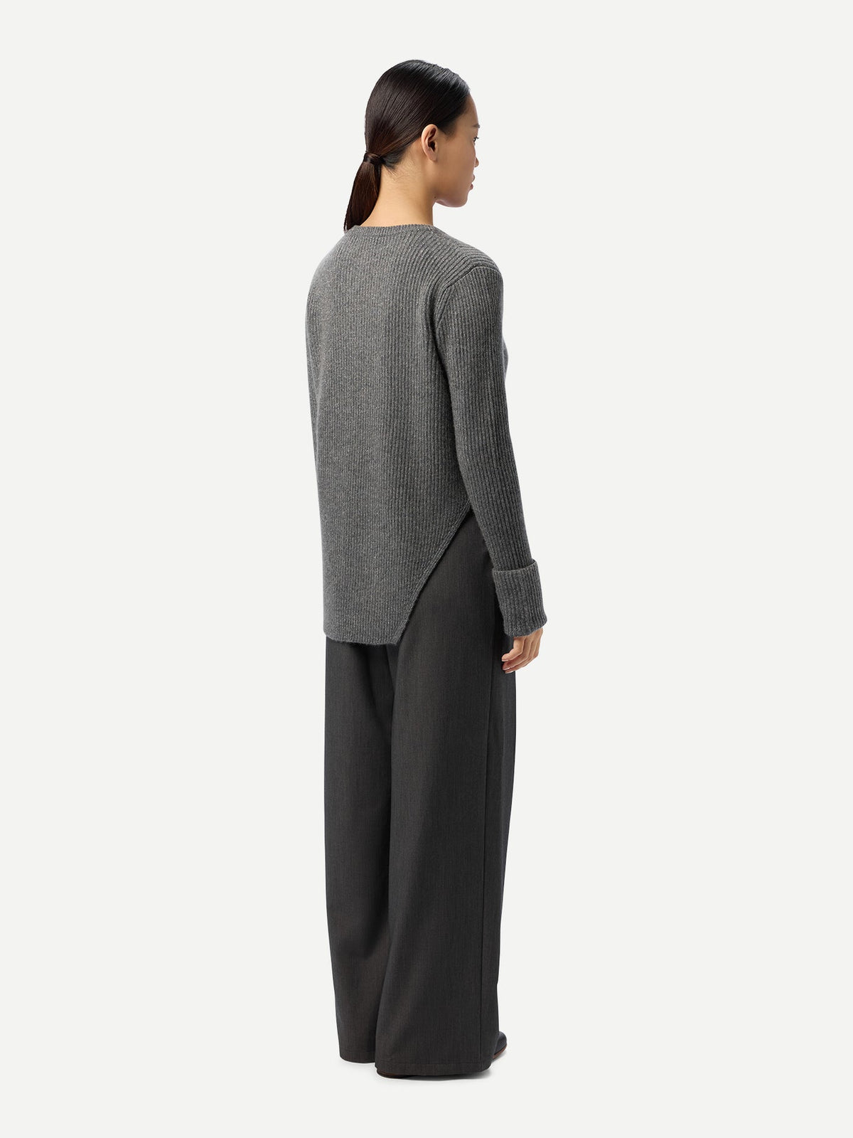 Cashmere Sweater With Detachable Collar — Steel Gray