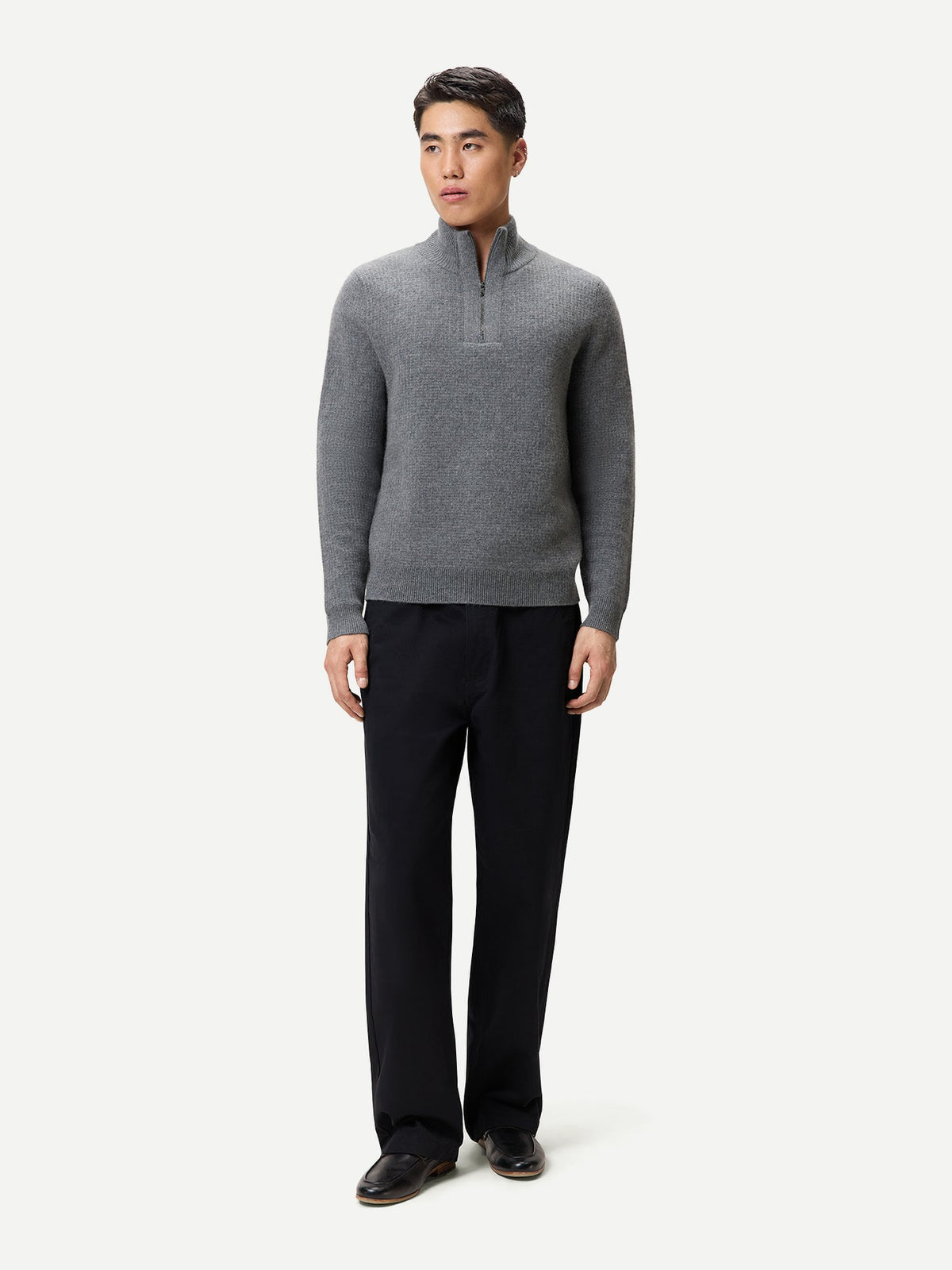 Men's Cashmere Waffle Knit Half-zip Sweater — Steel Gray