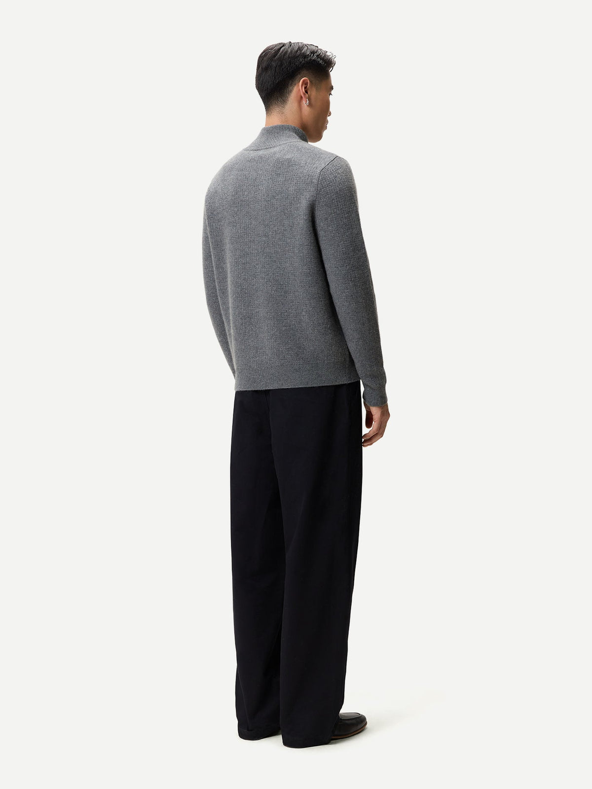 Men's Cashmere Waffle Knit Half-zip Sweater — Steel Gray