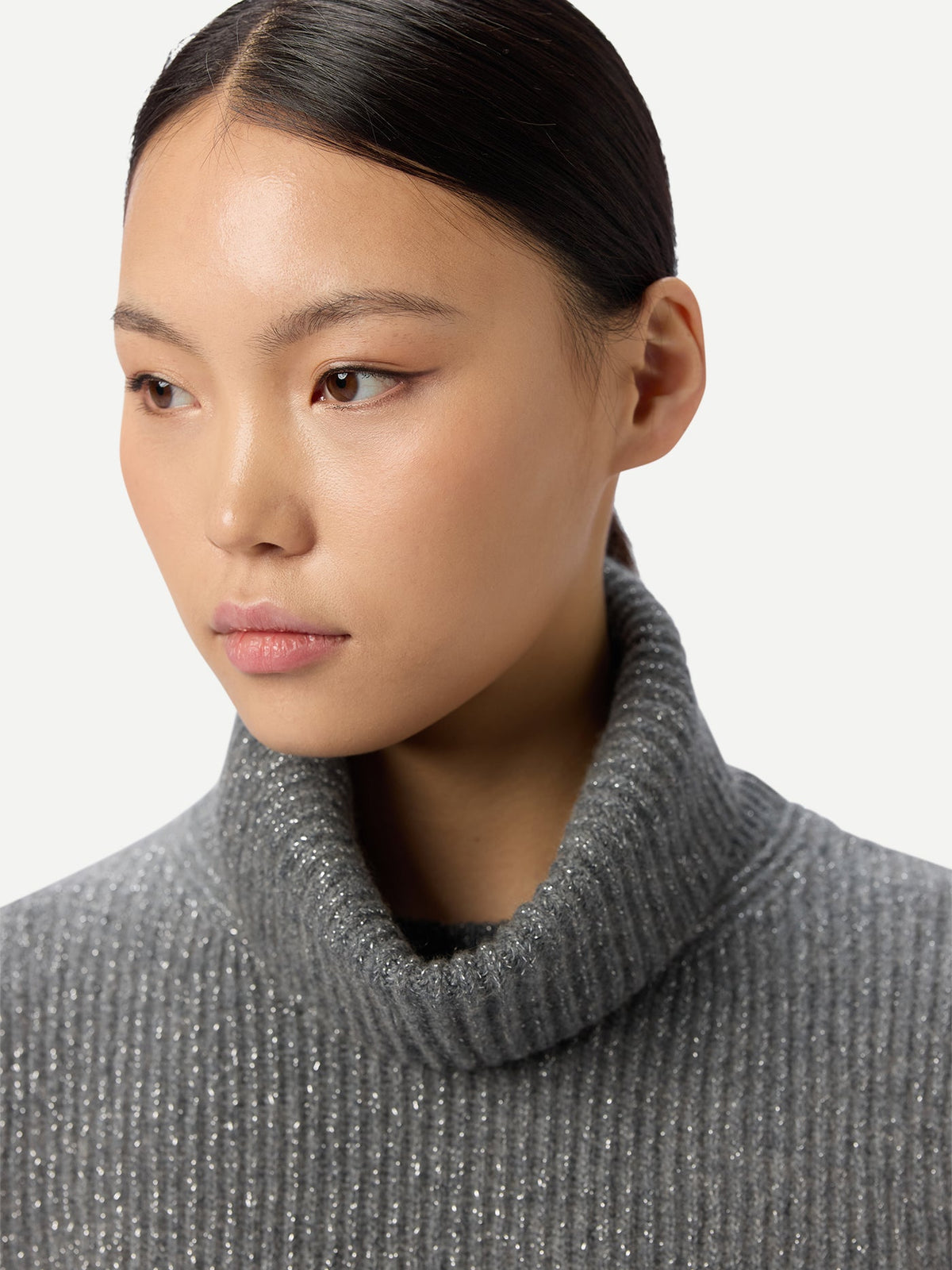 Cashmere Sweater With Detachable Collar — Steel Gray
