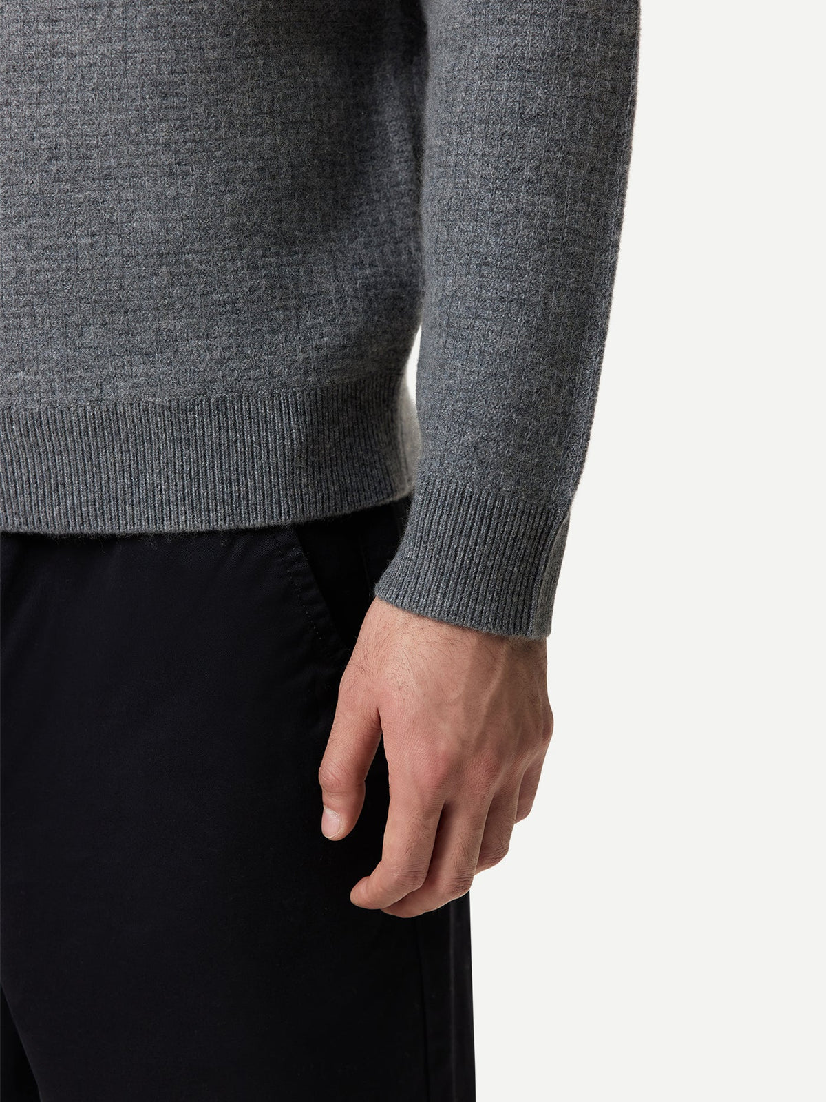 Men's Cashmere Waffle Knit Half-zip Sweater — Steel Gray