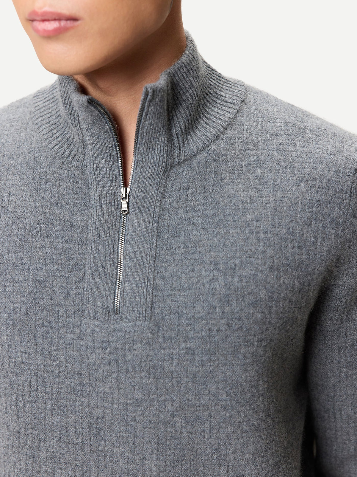 Men's Cashmere Waffle Knit Half-zip Sweater — Steel Gray