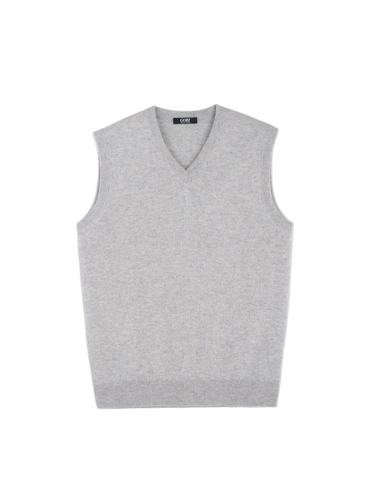 Essential Natural Color V-neck Cashmere Vest — Steel Silver