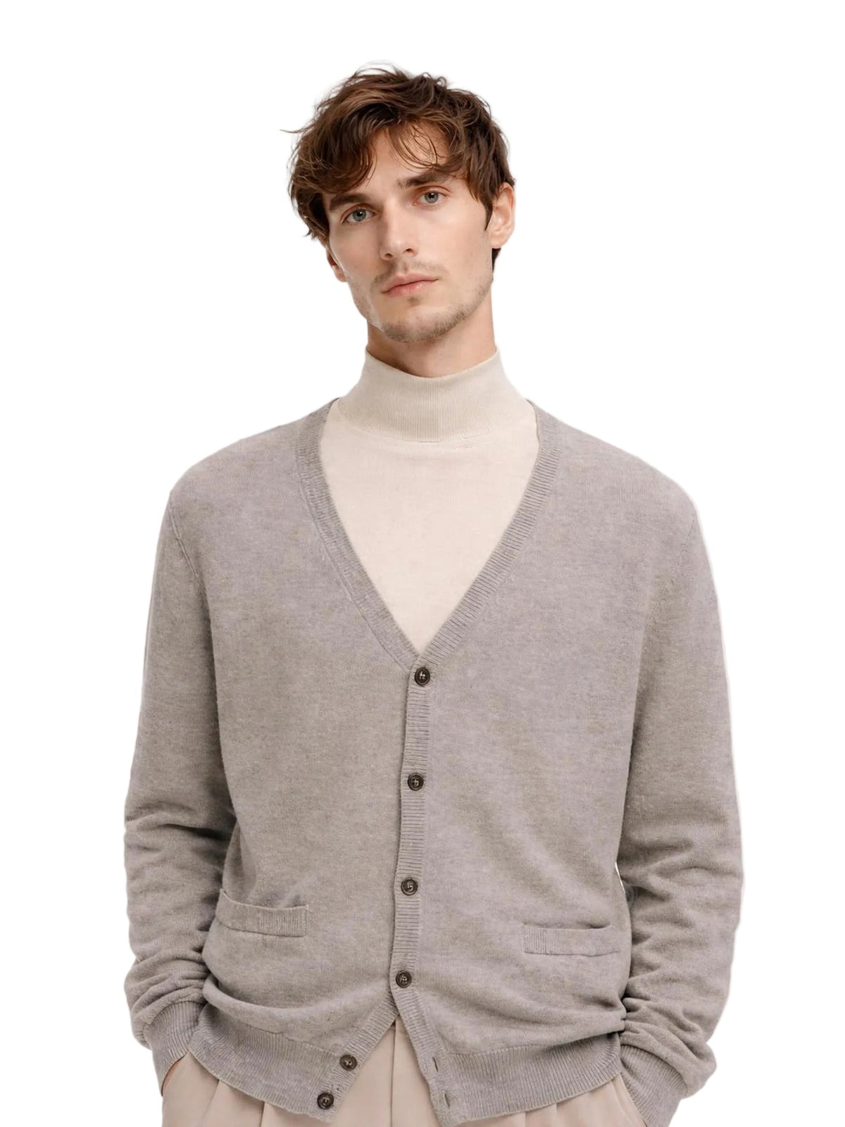 Essential Cashmere V-neck Cardigan — Steel Silver