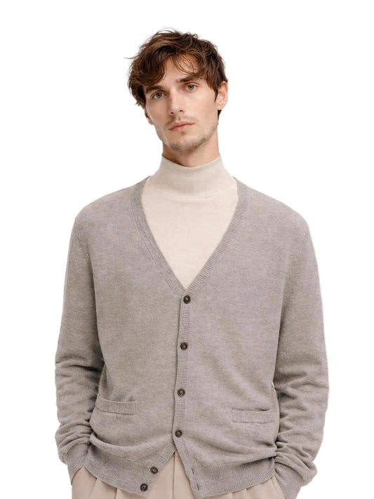 Essential Cashmere V-neck Cardigan — Steel Silver