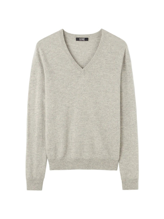 Essential Cashmere V-neck Sweater — Steel Silver