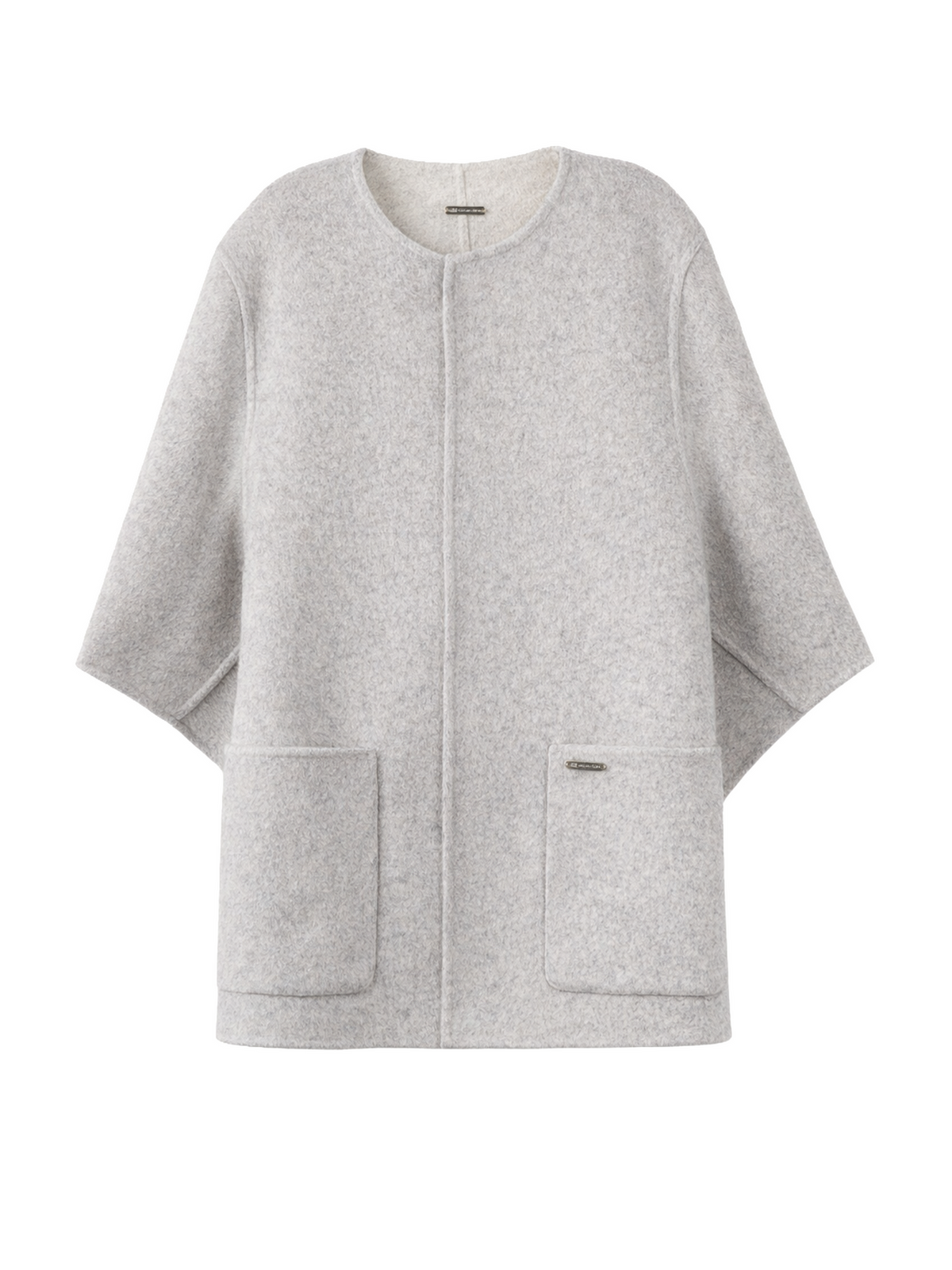 Patch Pocket Cashmere Poncho Jacket — Steel Silver