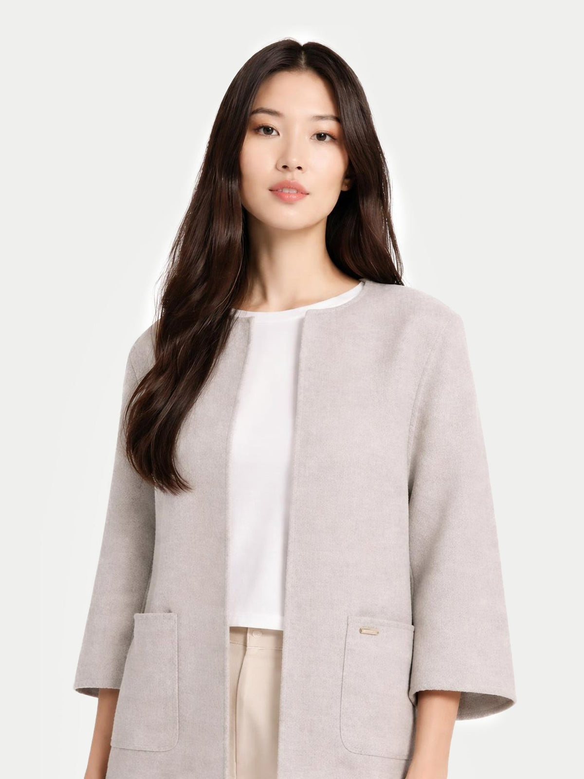 Patch Pocket Cashmere Poncho Jacket — Steel Silver