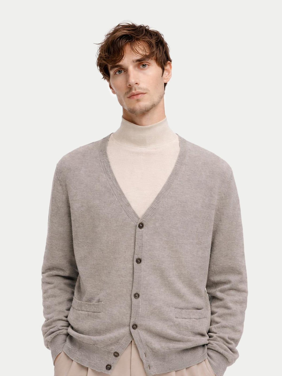 Essential Cashmere V-neck Cardigan — Steel Silver