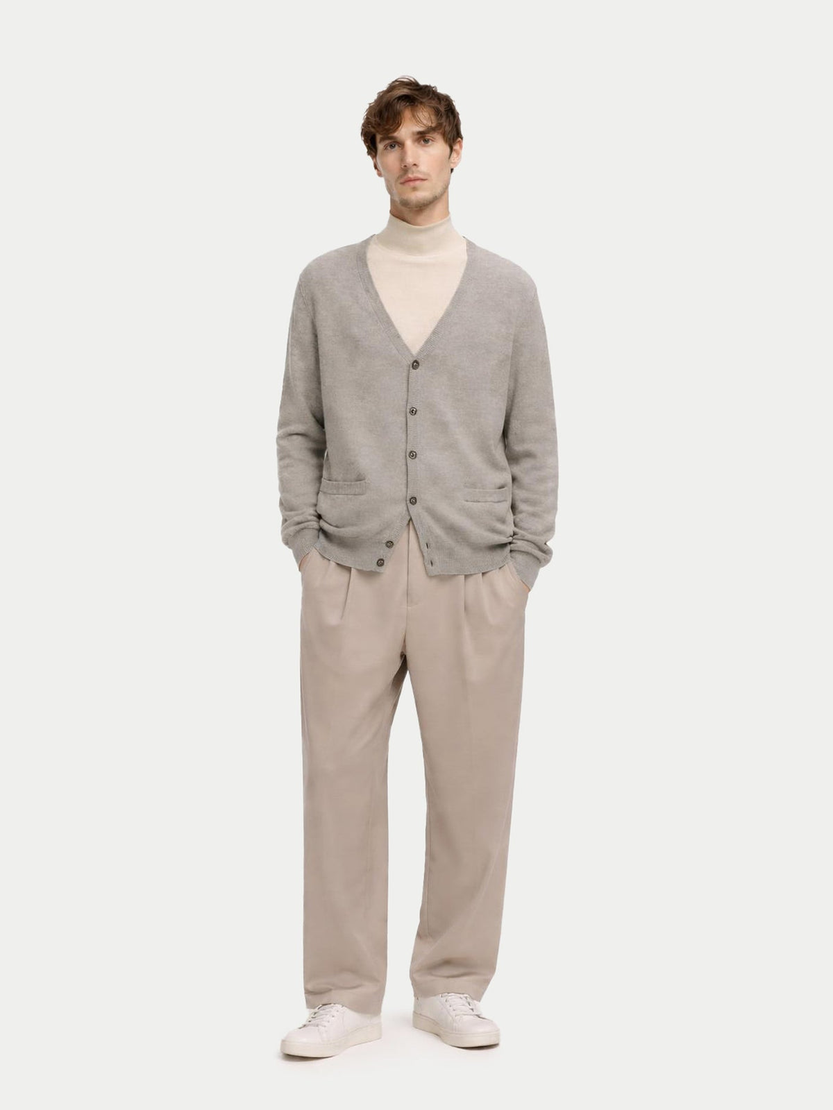 Essential Cashmere V-neck Cardigan — Steel Silver