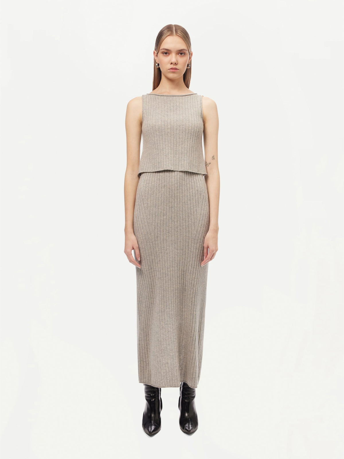 Cashmere Midi Skirt — Steel Silver