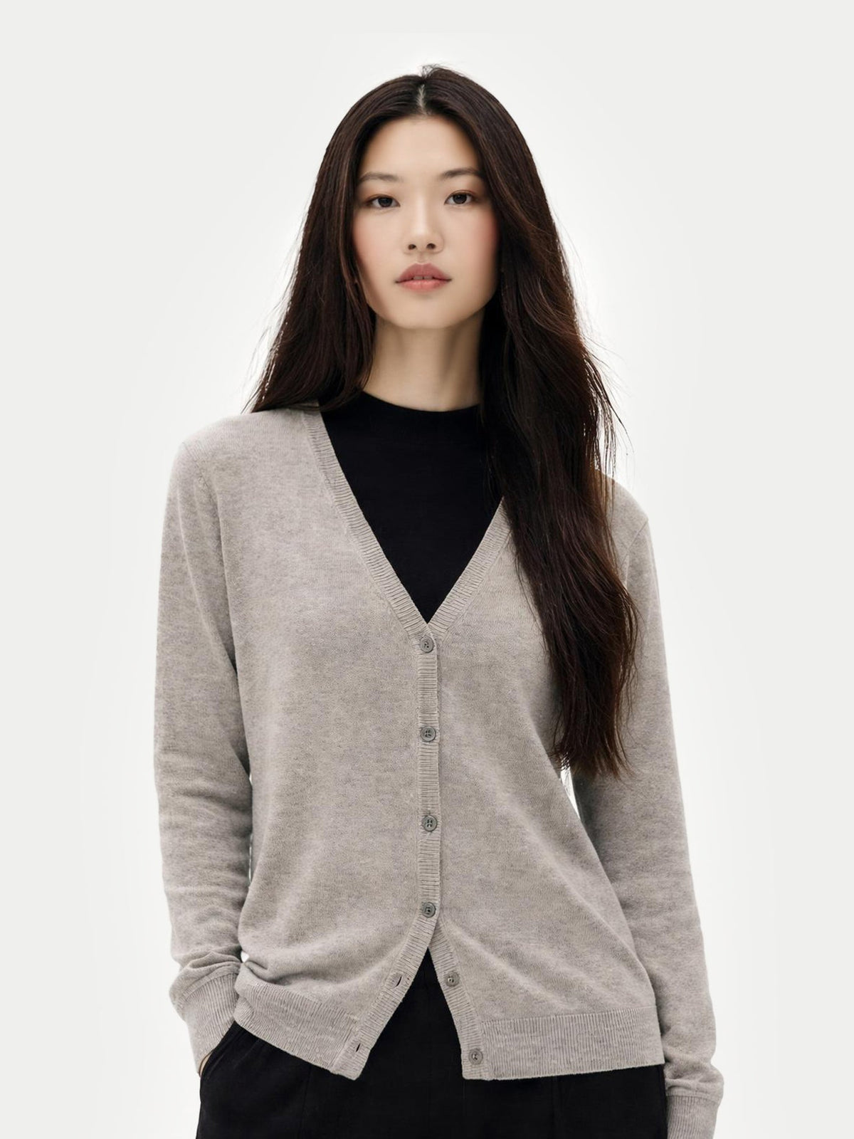 Essential Cashmere V-neck Cardigan — Steel Silver
