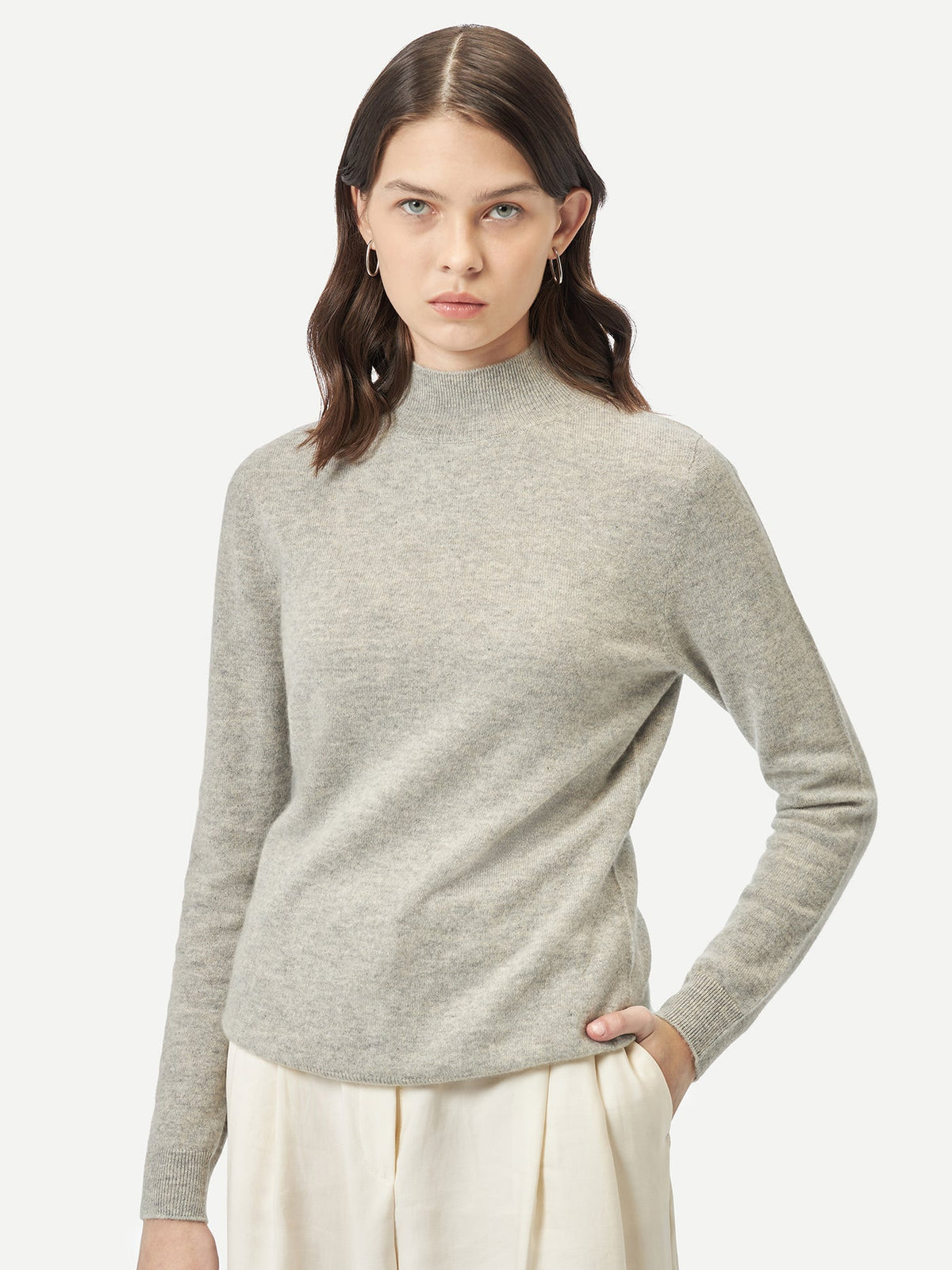 Essential Cashmere Mock Neck Sweater — Steel Silver