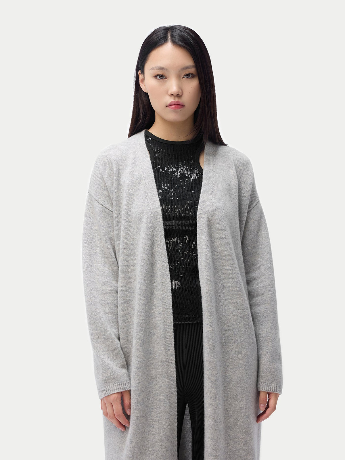 Long Maternity Cashmere Robe — Steel Silver