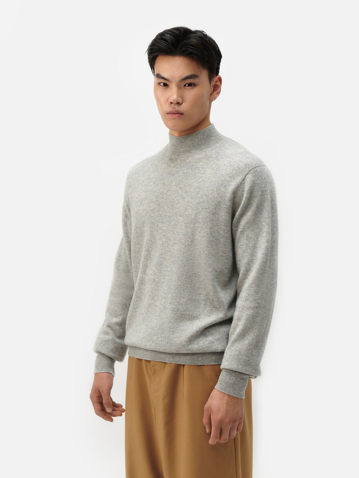 Essential Organic Mock Neck Cashmere Sweater — Steel Silver
