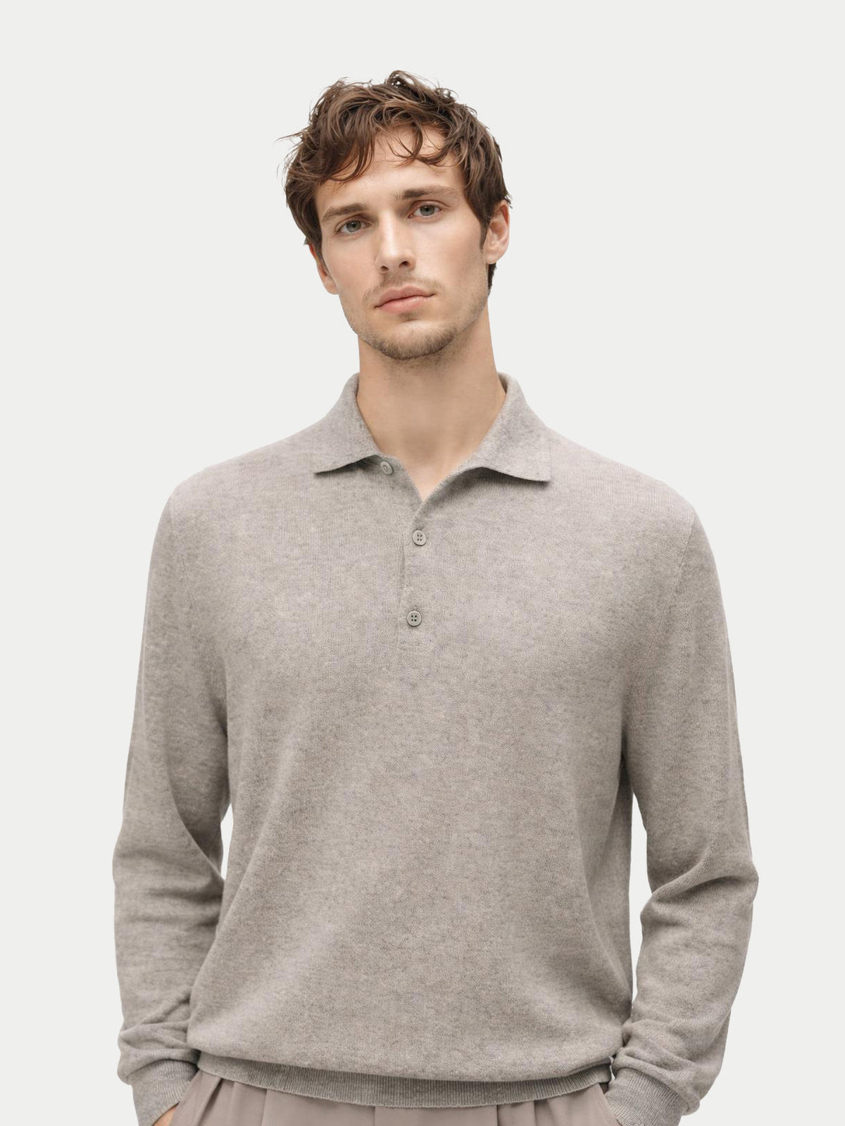 Essential Cashmere Polo Sweater — Steel Silver