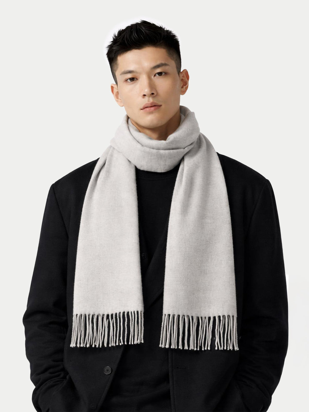 Cashmere Fringed Scarf — Steel Silver