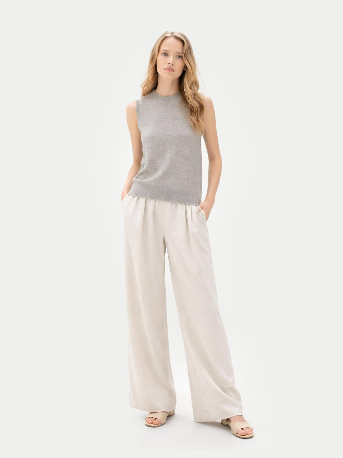 Timeless Cashmere Crewneck Vest — Steel Silver