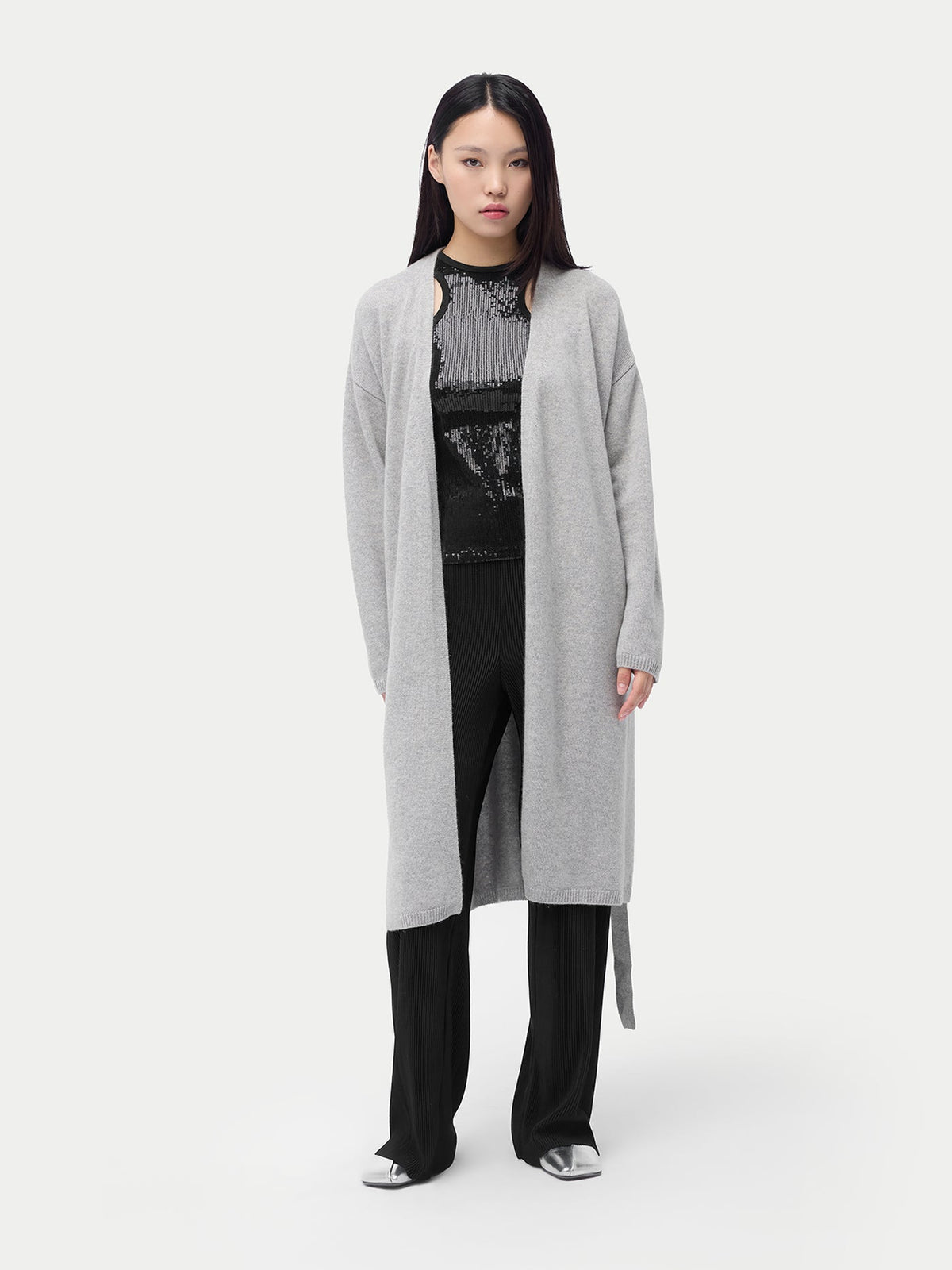 Long Maternity Cashmere Robe — Steel Silver