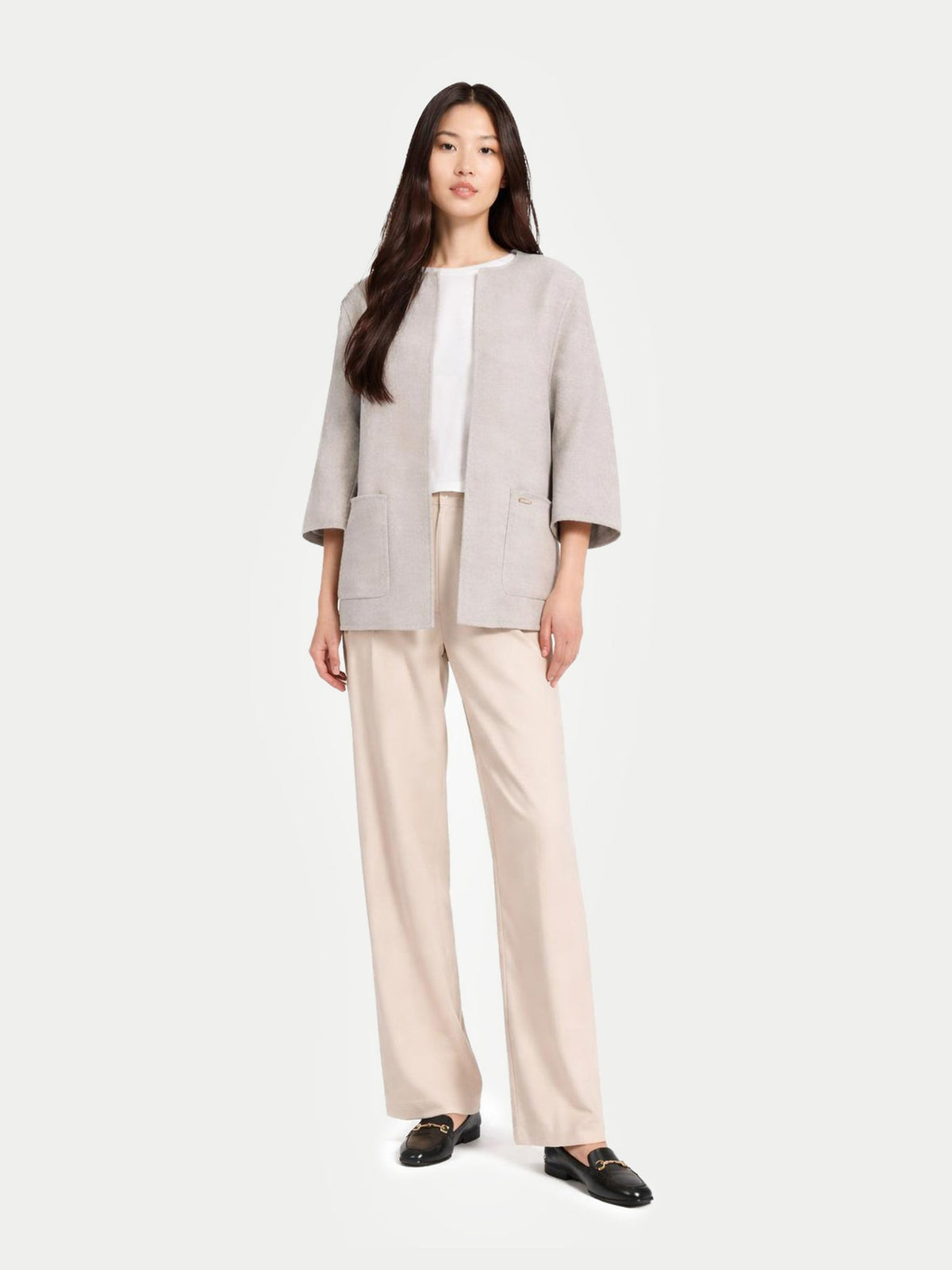 Patch Pocket Cashmere Poncho Jacket — Steel Silver