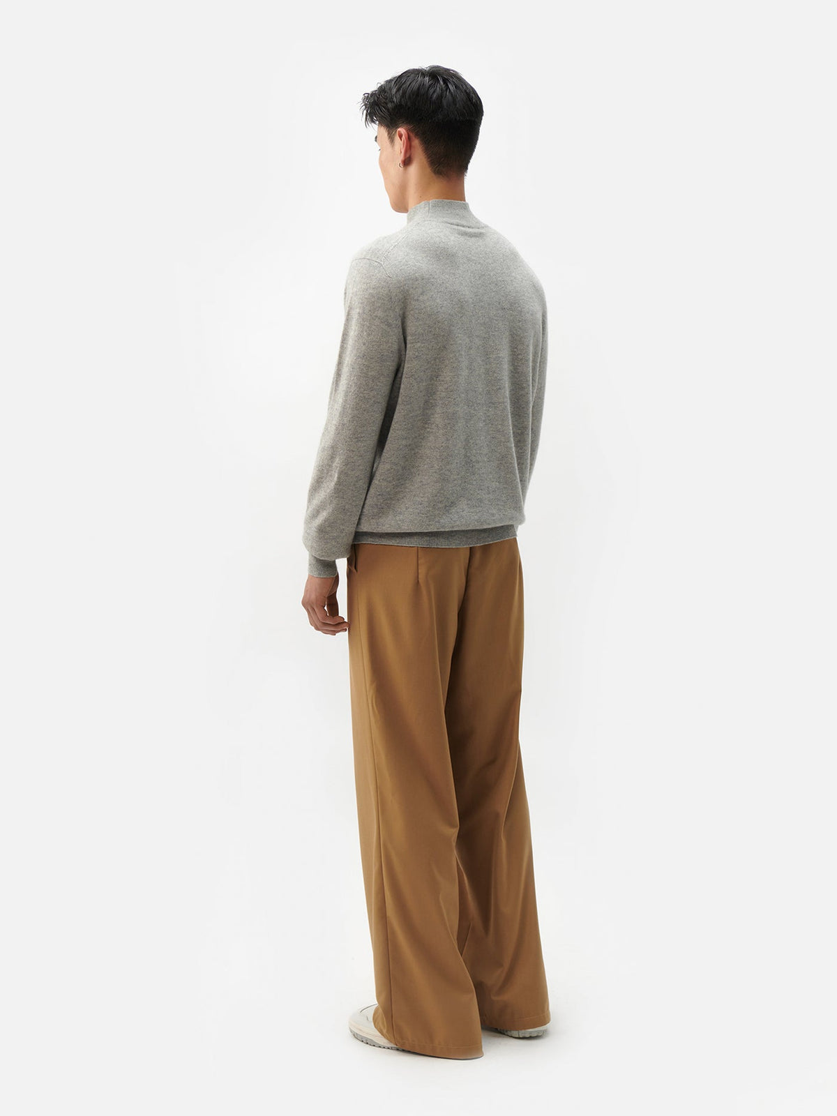 Essential Organic Mock Neck Cashmere Sweater — Steel Silver