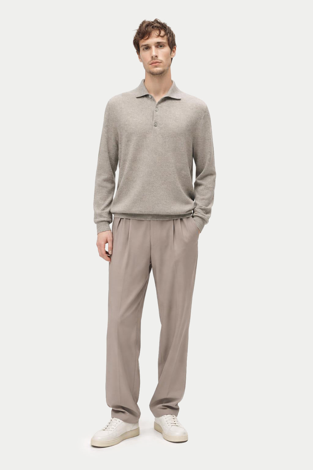 Essential Cashmere Polo Sweater — Steel Silver